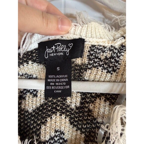 Just Polly Sweater Womens Small Ivory Leopard Print Distressed - Picture 11 of 11